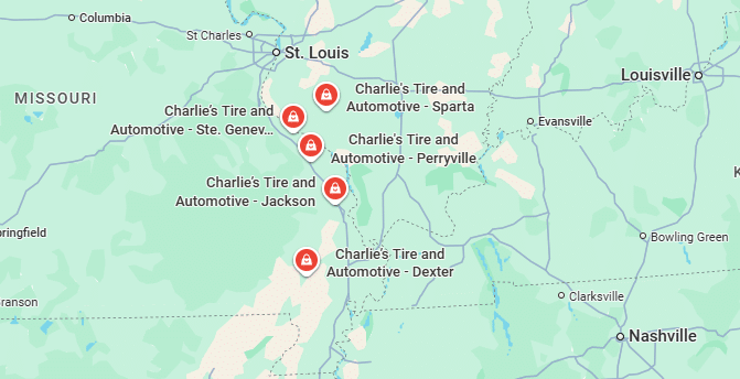 Map showing tire repair locations